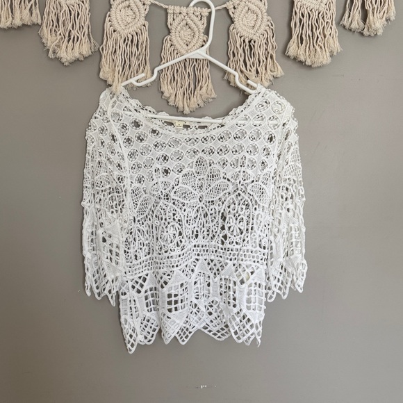 Ultra Pink Tops - Ultra Pink White Cotton Crochet Top
